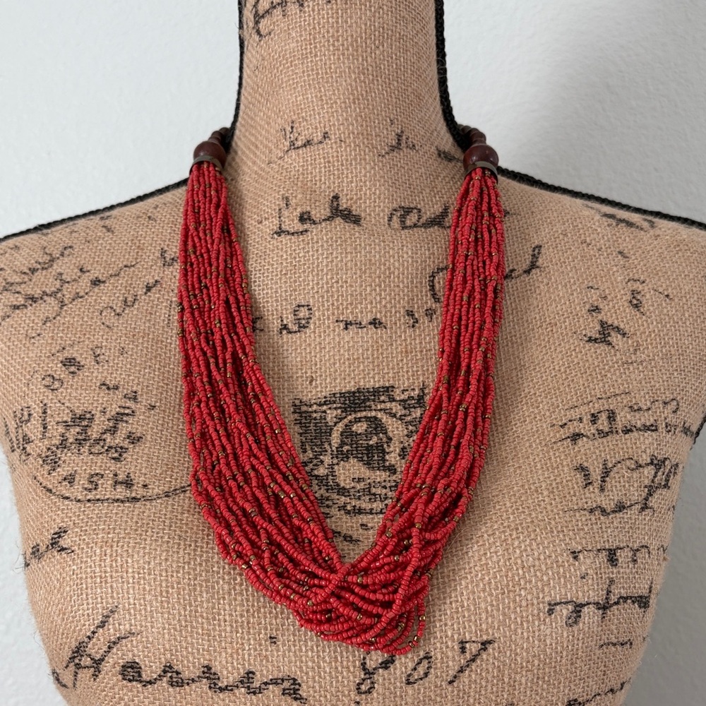 India                                   Vibrant Red & Gold Seed bead Necklace